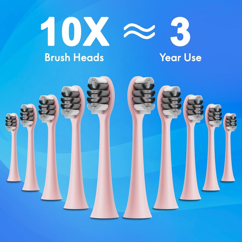 Kuicur Sonic Electric Toothbrush for Adults & Kids, Rechargeable Electric Toothbrush with 10 Brush Heads & Travel Case, Teeth Whitening, Power Tooth Brush with Holder, Charge for 120 Days - Pink - Image 4